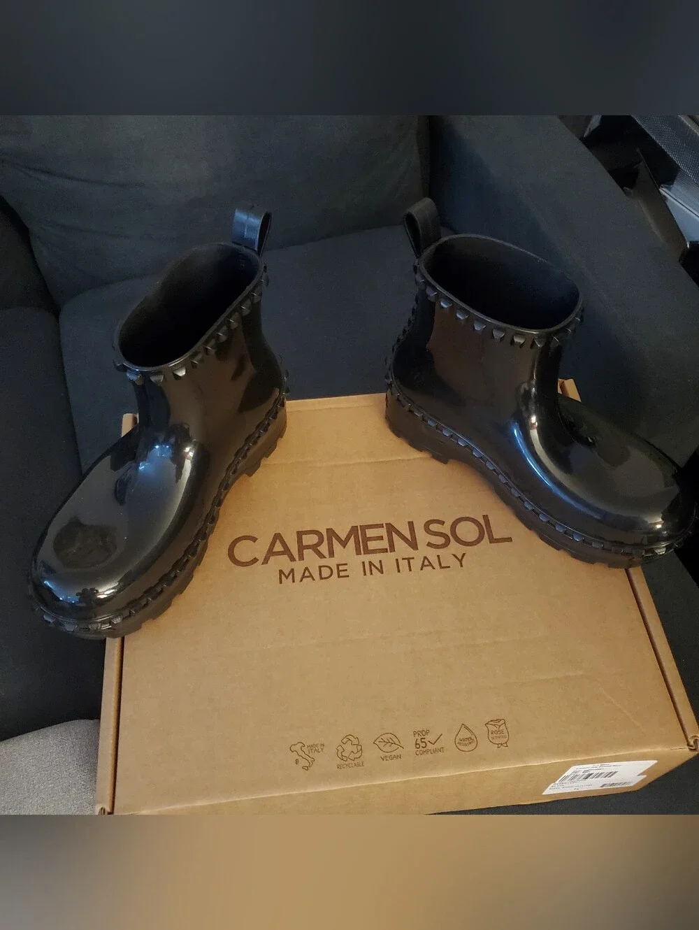 Carmen Sol Graziano Glossy Black Rain Ankle Boot